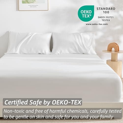 GOKOTTA Fitted Sheet Only - 16 Inch Pocket Bamboo Rayon Fitted Sheet, Super Soft and Cooling Bottom Sheet with 4 Elastic Corner Straps(Cream White, King Size) 5