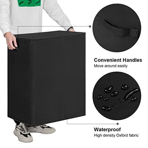 WOWLIVE 154L Double Laundry Hamper with Lid and Removable Laundry Bags, Large Dirty Clothes Hamper 2 section Collapsible Laundry Basket Dorm Room Storage for Bedroom, Bathroom, College, Black 6