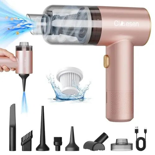 Cimesen Car Vacuum Portable 4 in 1 Vacuum Cleaner 10000Pa Mini Handheld Vacuum Cordless Rechargeable 120W High Power Vacuum Cleaner & Air Duster Multi-Nozzles for Car Home Office Pet （Pink）