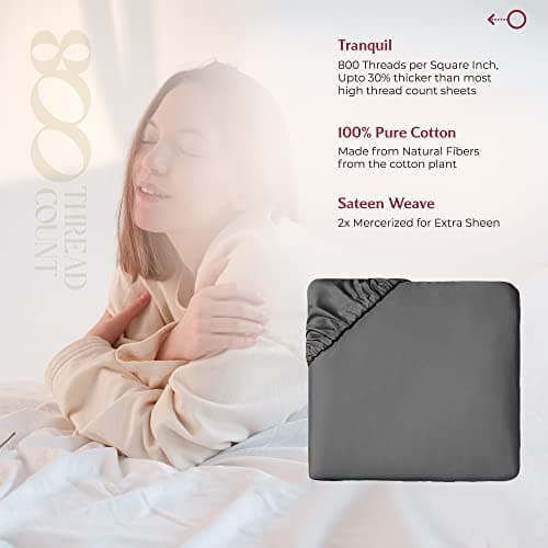 Mayfair Linen 100% Egyptian Cotton King Fitted Sheet Only - 800 Thread Count 16" Deep Pocket Fitted Sheet, Durable Sateen, All-Around Elastic, Head/Foot Side Indicators, Dark Grey King Fitted Sheet 5