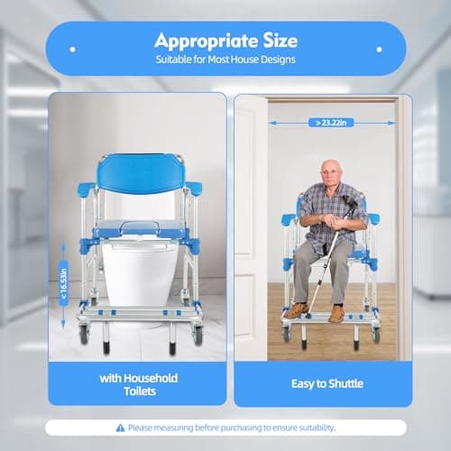 350lb Shower and Commode Chair, Elderly Wheelchair with Locking 360° Wheels & Removable Potty/Footrests, Portable Toilet Bath Chair for Adults, Disabled 5