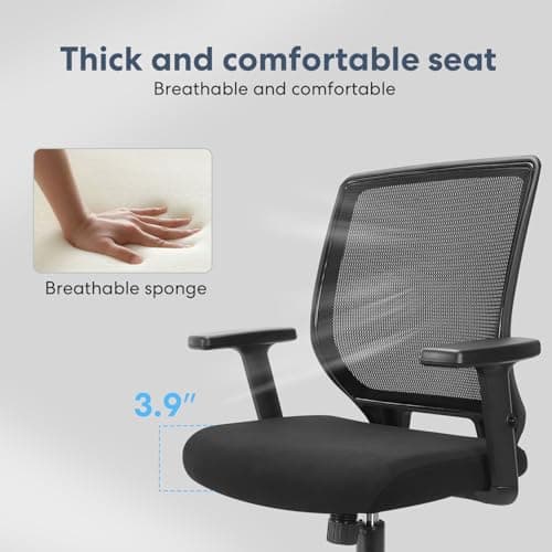 Schwake Ergonomic Office Chair Home Mesh Desk Chair with Adjustable Arms - Mid Back Computer Chairs for Adults - Swivel Task Chair Comfortable for Home Office (Black) 7
