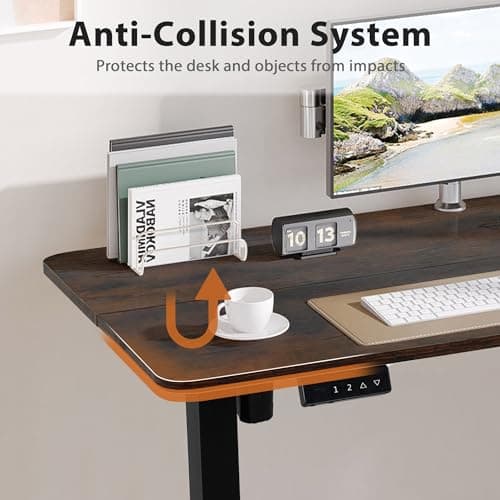 Standing Desk Table, 48 Inch Height Adjustable Electric Office Desk, Large Gaming Desk with Headphone Holder & 2 Memory Preset Controls, Wooden Computer Desk, Brown 6