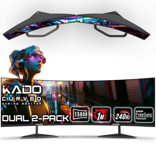 Kado 25" Class Dual Gaming Monitor Setup - 2-Pack 24.5" Curved 1500R 240Hz 1ms 1920x1080 Computer Monitor, Parallel Gaming AMD FreeSync Premium Panoramic, VESA Mount HDMI DisplayPort Built-in Speakers