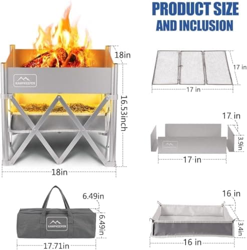 KAMPKEEPER Portable Fire Pit, Outdoor Tabletop Firepit 18 Inch, 304 Stainless Steel Wood Burning Fireplaces, Collapsible Pop Up Fire Pit for Outside, Included Heat Shield for Leave No Trace Fires 2