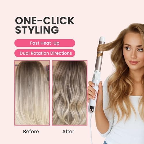 Automatic Rotating Curling Iron for Long Lasting Curls, 1.1 Inch Hair Curler with LED Display, Fast-Heating Curling Wand for Long & Short Hair, Perfect Hair Waver Styling Tool (White) 9