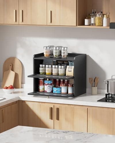 Kitsure Bread Box - 2-Tier Bamboo Bread Box for Kitchen Countertop, Bread Storage Container with Magnetic Acrylic Door, Pantry Organizers and Storage for Loaves, 15" x 9.8" x 13.2", Black 7