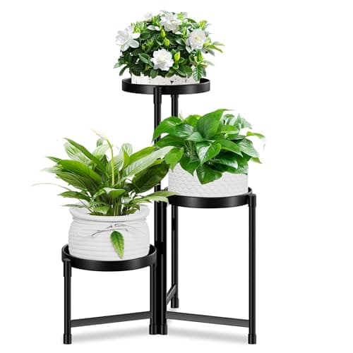 HELIJUYE 3 Tier Plant Stand Indoor Outdoor,Corner Metal Flower Pot Stands for Multiple Plants,Heavy Duty Plant Shelf for Patio Garden Balcony Living Room Bedroom