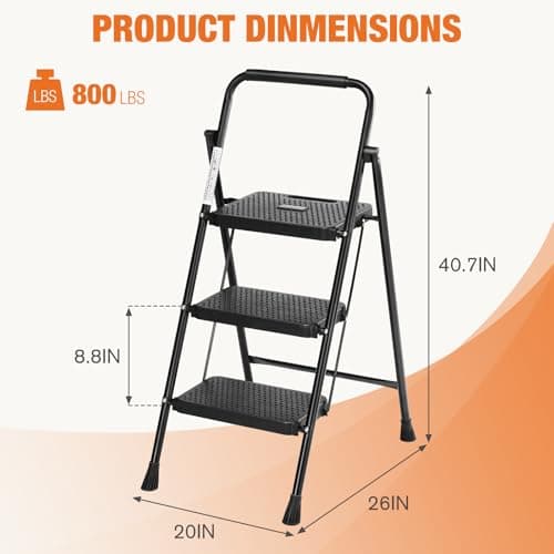 Sweetcrispy Folding 3 Step Ladder Stool - Lightweight, 800lbs Sturdy, with Anti-Slip Feet - Perfect for Home, Kitchen, and Office Use, Easy Storage and Portable Design 7