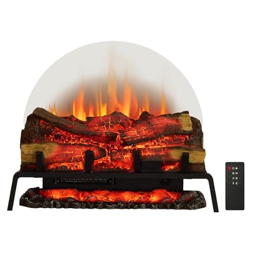 PuraFlame 27" Free Standing Electric Fireplace Log Set Insert, 750W/1500W Heater, 6 Flame Colors with 5 Brightness, Crackling Sound, Remote Control