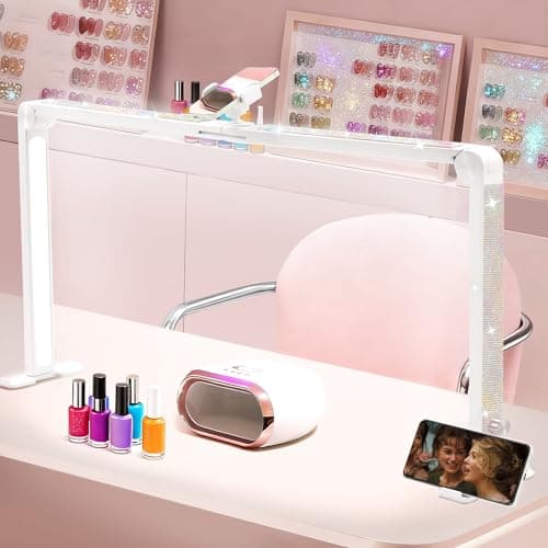 Ciyebst Nail Tech Lamp for Desk, 34 in Large Half Moon Light with Phone Holder, 48W Brightness Adjustable Lash ARC Light for Manicure, Tattoo, Spa, Salon, 3000K-6000K LED Manicure Lamp
