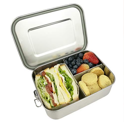 UPTRUST Leak Proof Stainless Steel Bento Container for Lunch, 40oz Bento Lunch Box for Kids or Adults, 3 Compartment Packing Box for Meal Fruit Snack (40OZ/1200ML)