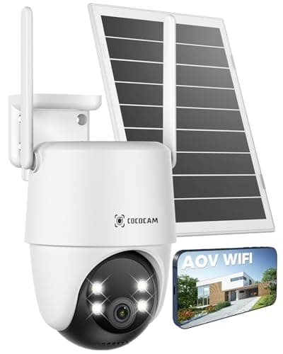 COCOCAM 24/7 Recording AOV WiFi Security Camera Outdoor Wireless with 10000mAh Battery 8W Solar Panel, 2K PTZ, 30 Meters Night Vision, AI Detection, AI Tracking, Two-Way Audio