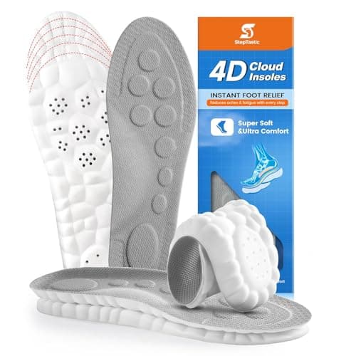 StepTastic Insoles Men, 4D Cloud Insoles for Women Men, Arch Support and Shock Absorbing for Fatigue Relief, Pressure Distribution, Trim to Fit Inserts for Walking, Hiking (Gray, M 7-12, 1 Pair)