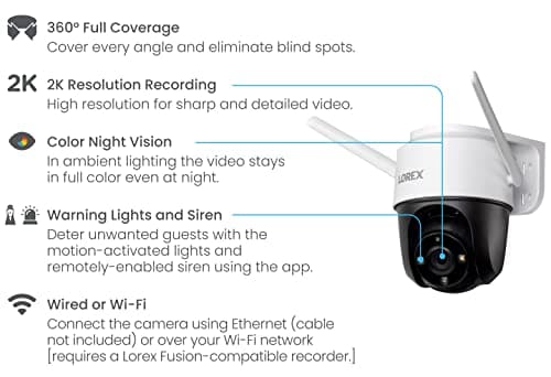 Lorex 2K Pan-Tilt Outdoor WiFi Security Camera | 360° View | Auto-Tracking | Color Night Vision | Person Detection | Warning Light & Siren | IP66 Weatherproof | 32GB MicroSD Included | No Monthly Fee 7