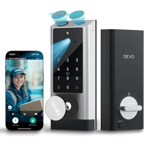 Devo G1 Video Smart Lock with Camera&Doorbell,6-in-1 Keyless Entry Door Lock with App Remote,Fingerprint ID,Auto Locks,Built-in Wi-Fi Smart Deadbolt for Front Door,Easy Install,Waterproof,BHMA Grade 3