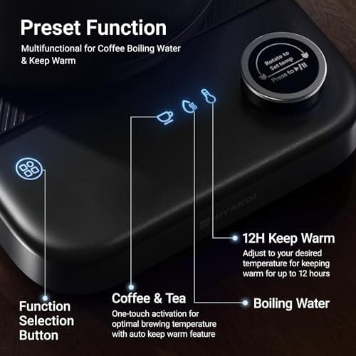 Gooseneck Electric Kettle HIYAKOI with ±1℉ Temperature Control, Pour Over Kettle for Coffee & Tea, 1200W Rapid Heating, Stainless Steel Water Boiler with 12H Keep Warm & Built-in Timer, 0.8L/27oz 6