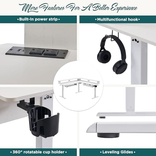 RedLemon L Shaped Electric Standing Desk, 60 inches Motor Height Adjustable Sit Stand Corner Desk with Led, Large Home Office Desk Computer Workstation, Antique White 6