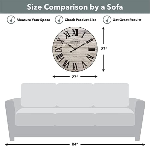 FirsTime & Co. Brown Emmett Shiplap Wall Clock, Large Vintage Decor for Living Room, Home Office, Round, Plastic, Farmhouse, 27 inches 6