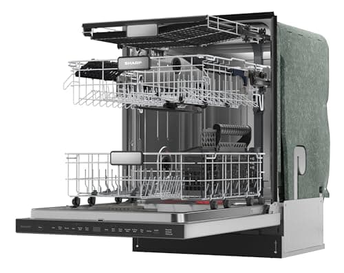 Sharp SDW6726MS 24-inch Stainless Steel Dishwasher, 47 dB Library Quiet, Third Rack, Power Wash Sprayer, 12 Place Settings, 11