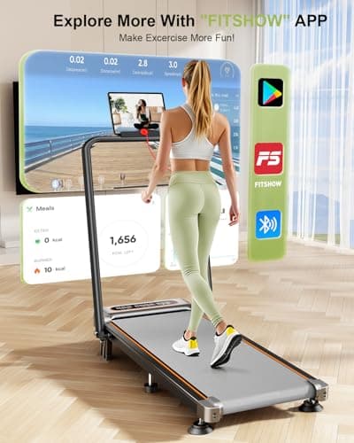 Foldable Treadmill with 10% Incline, 3.5HP Low Noise Walking Pad Treadmill with Handle Bar, Rayspace 4 in 1 Portable Under Desk Treadmills for Home/Office, 350 Lbs Capacity, APP & Remote Control 7