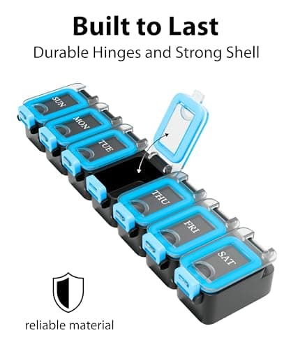 Weekly Pill Organizer 1 time a Day – Pill Box 7 Day with Enhanced Waterproof Seal, Large compartments Hold Big Vitamins & Supplements, Upgraded Locking lids, for Home & Travel use, Durable Hard case 9