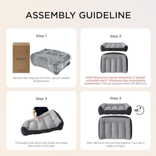Bedsure SupportMax™ XL Orthopedic Dog Beds Large Sized Dog - Extra Thick Supportive Dogs Couch with Waterproof Washable Cover, Extra Large Comfort Pet Sofa with Soft Sherpa & Nonskid Bottom, Grey, 42" 8