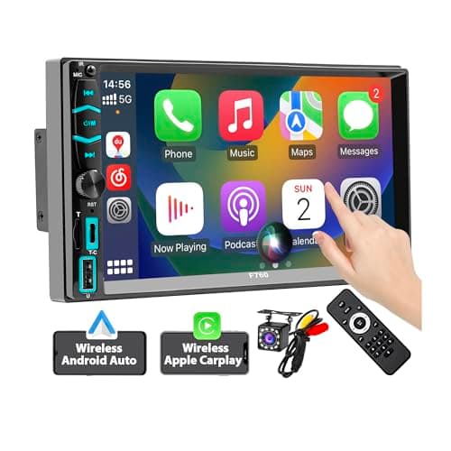 MINYE [Wireless] Double Din Car Stereo with Wireless Apple CarPlay and Android Auto, 7 Inch LCD Touchscreen RDS FM/AM Vehicle Radio Type-C Phone Charge, Bluetooth, Mirror-Link, Backup Camera