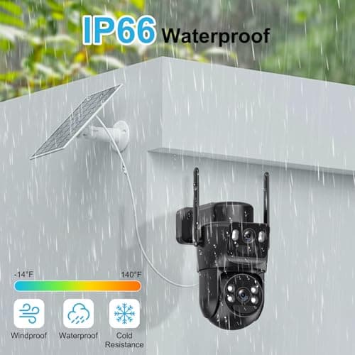 Popugrut 4K Solar Security Cameras Wireless Outdoor, 2.4G/5Ghz WiFi Cameras for Home Security, Dual Lens Solar Camera with Auto Tracking, Human Detection, Color Night Vision, Spotlight Siren,Alexa 7