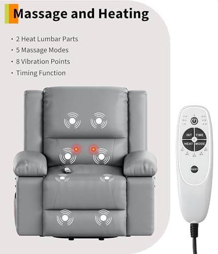 Garvee Electric Lift Recliner Chair - Heat and Massage, PU Leather Power Lift Recliner for Elderly & Mobility Impaired, Adjustable Back and Legs, Heavy Duty Lift Chair for Seniors 6
