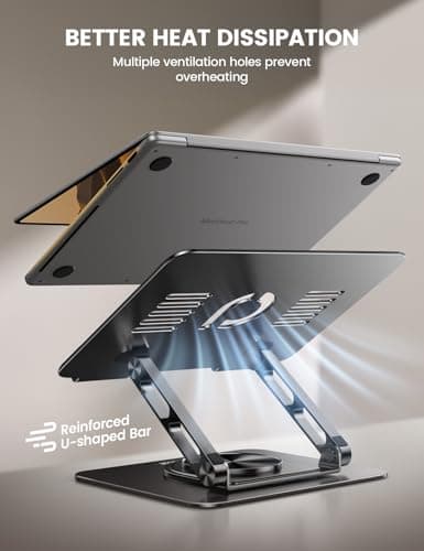 Lamicall Adjustable Laptop Stand for Desk - 360 Rotating Base Ergonomic Computer Stand, Aluminum Laptop Riser Foldable Protable for Office Home fits MacBook Air Pro, Dell, HP (10-17.3'') - Black 6