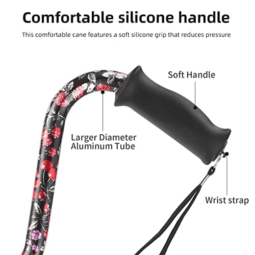 Floral Quad Cane for Women, Adjustable Walking Canes with 3-in-1 Interchangeable Base(3 Tips) for Versatile Support, Stylish & Stable Mobility Aid for Seniors Confidence 6