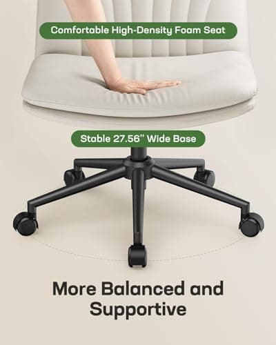 Marsail Armless-Office Desk Chair with Wheels: PU Leather Cross Legged Wide Chair,Comfortable Adjustable Swivel Task Chairs for Home,Office,Make Up,Small Space,Bed Room(Light Beige) 7
