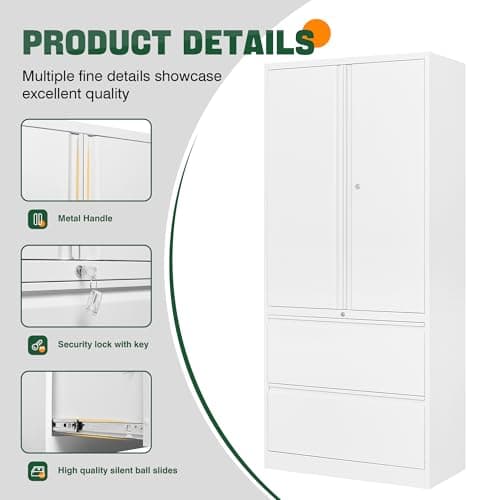 Letaya Metal Storage Cabinets for Home Office,File Cabinet-2 Drawers with Lock and Adjustable Shelves-Hang Legal/Letter/A4/F4 Size Filing-White 5