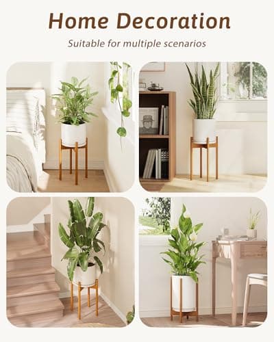 GENTINGBRO Adjustable Plant Stand Indoor, Bamboo Plant Stand Fits 8 9 10 11 12 Inches, Small Corner Planter Holder for Indoor Plants, Single Floor Plant Stands for Living Room Balcony, Light Brown Tall 5