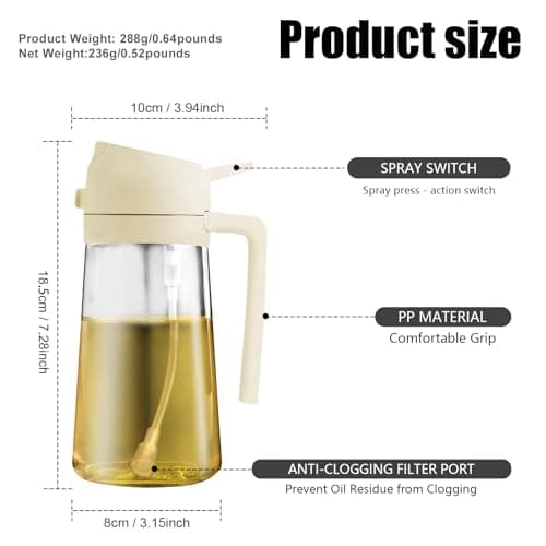 2 in 1 Glass Oil Sprayer & Dispenser,16oz/470ml Olive Cooking, Air Fryer, and Salad, for Kitchen Gadgets and Air Fryer Accessories, w/Stickers (White) 7