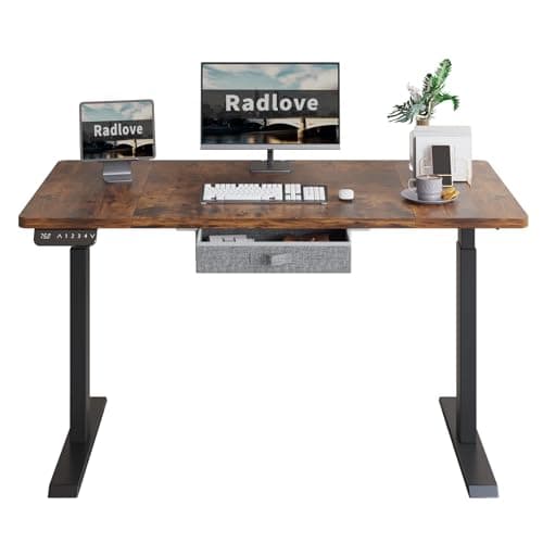 Radlove Dual Motors Height Adjustable 55 x 30'' Electric Standing Desk with Drawer Stand Up Table 4 Memory Keys, Computer Desk with Splice Board Home Office Desk, Rustic Brown Top + Black Frame 6