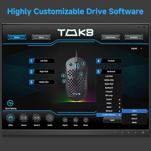 TMKB Falcon M1SE Ultralight Honeycomb Gaming Mouse, High-Precision 12800DPI Optical Sensor, 6 Programmable Buttons, Customizable RGB, Drag-Free Paracord, Ergonomic, Wired - Matte White 7