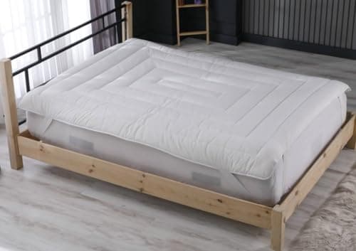 SLIMLINE Natural Wool Mattress Pad, Merino Wool Filling, Quilted Natural Cotton Cover, 1" Thickness, Hypoallergenic, All Seasons, White (Twin)