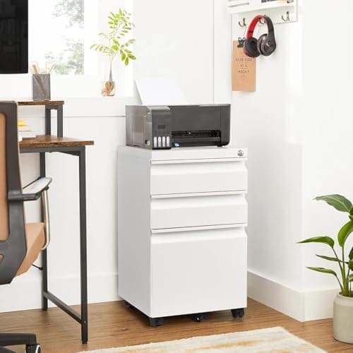 Allouncer 3 Drawer Filing Cabinet with Lock, File Cabinets for Home Office, Locking File Cabinet, Under Desk Mobile File Cabinet for A4-Size/Letter-Size/Legal-Size, Fully Assembled(White) 9