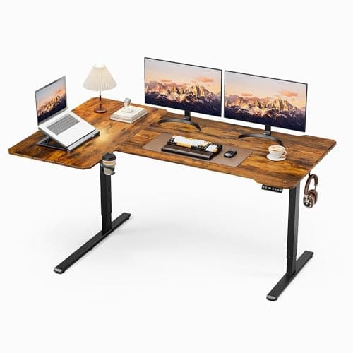 Acrolix 71 Inch L Shaped Standing Desk Adjustable Height, Electric Corner Standing Desk, Sit Stand Computer Table with Reversiable Splice Board, Rustic Brown