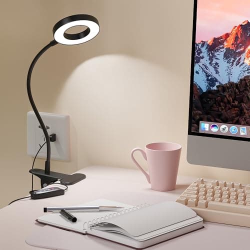 Foneso Desk Lamp Clip on Light, 48 LED USB Lamp with 3 Color Modes 10 Brightness Levels, 360° Flexible Gooseneck Eye Protection Bed Night Light for Reading, Makeup, Craft (Black) 9