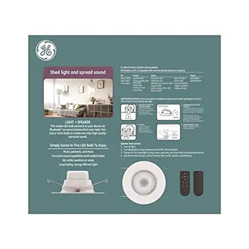 GE Lighting LED+ Speaker Recessed Downlight Fixture, 6-Inches, Soft White, Bluetooth Speaker, Remote Included (1 Pack) 5