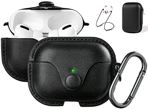 Maxjoy for AirPods Pro 2 Case Leather, Airpods Pro Leather Case Cover with Keychain Airpod Strap Compatible with Apple Airpod Pros 2nd Generation 2023 2022/AirPods Pros 2019 (Front LED Visible), Black