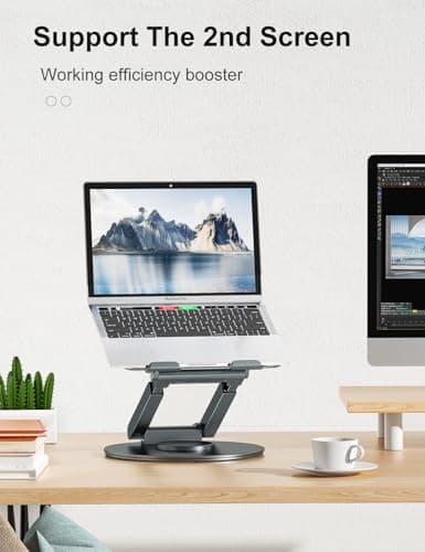 tounee Telescopic Laptop Stand for Desk with 360° Swivel Base, Sit to Stand, Height Adjustable, Portable Riser Holder for Good Posture, Compatible with MacBook Pro, All Laptops 10-17"-Gray 7