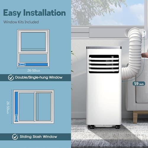 R.W.FLAME Portable Air Conditioner,8000 BTU Powerful Home AC Unit with Built-in Dehumidifier & Fan Mode,Cools 350 Sq.Ft,Functional Portable AC with Remote Control,24Hrs Timer,Installation Kit, White 7