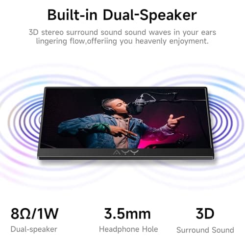 AYY Portable Monitor for Laptop 15 Inch, FHD 1080P USB-C HDMI Travel Monitor External for Computer, Second Display HDR IPS Gaming Monitor Extender for PC MAC Phone PS4/5 Xbox Switch, Built-in Speakers 6