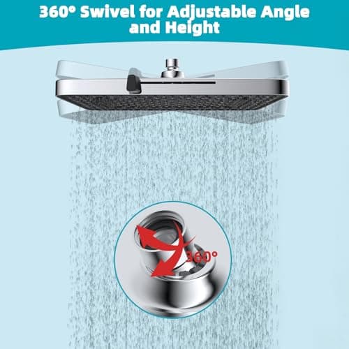 Hibbent cUPC Certified 5 Spray Modes Shower Head, 13'' High Pressure Large Rainfall Shower Head, High Flow Waterfall Bathroom Fixed Showerheads with Adjustable Swivel Ball Joint, Chrome 6