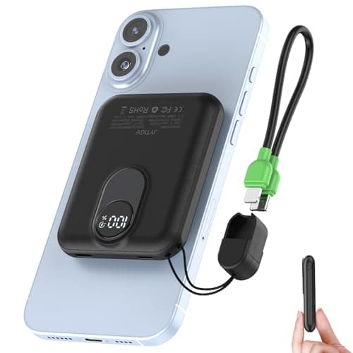 JYTIGV for Mag-Safe Battery Pack,5000mAh Small Magnetic Power Bank with 20W Fast Charging Detachable USB C&iOS Cable,with LED Display,Slim Wireless Portable Charger for iPhone16/15/14/13/12 Series