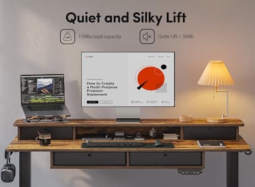 BANTI Height Adjustable Electric Standing Desk with 4 Drawers, 55 x 24 Inch Table with Storage Shelf, Sit Stand Desk, Rustic Brown Top 7